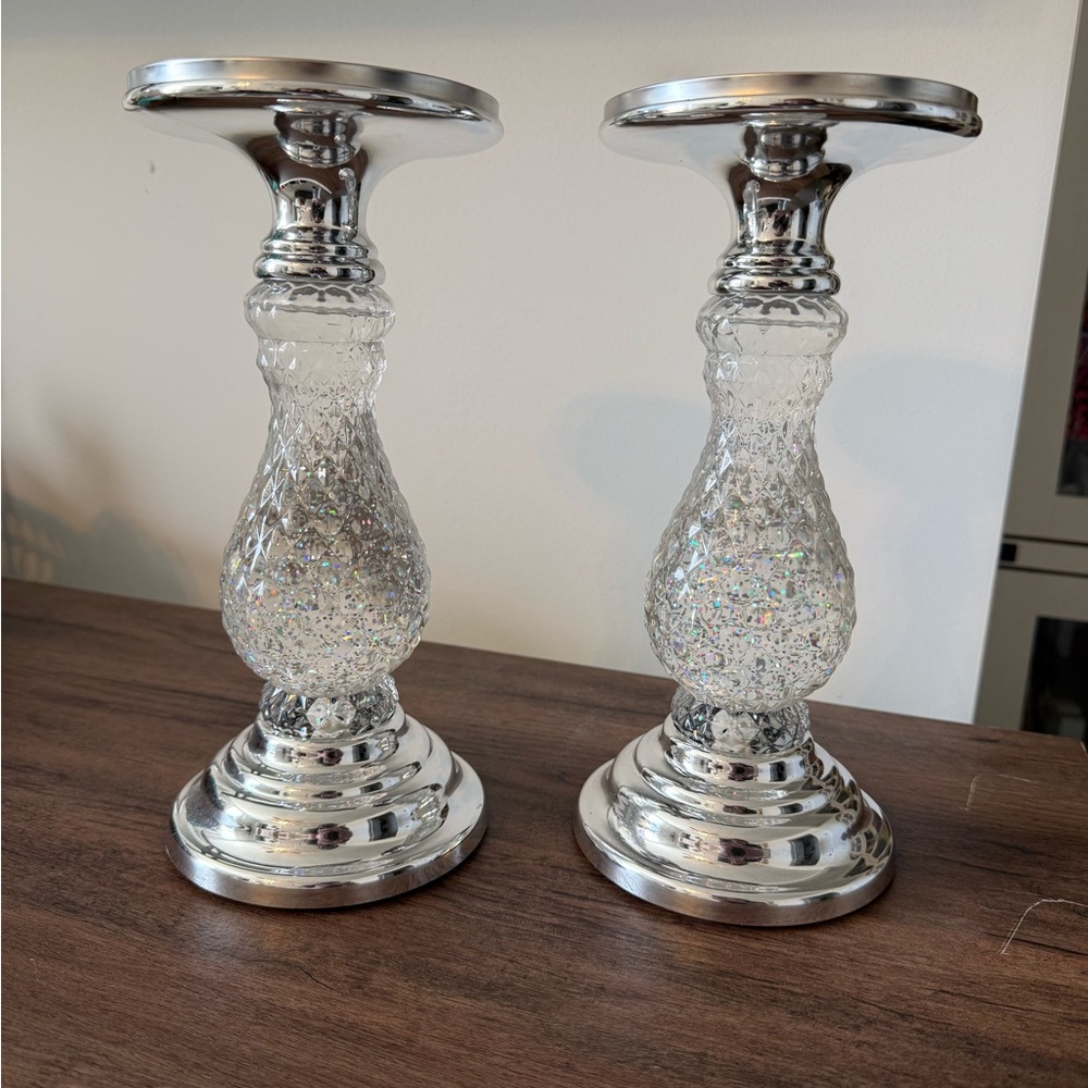Bath & Body Works Silver Light Up Glitter Candle Holders